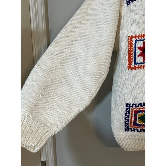 Liz Sport Sweater Women L Cream Patchwork Cable Knit Granny Festive Classic 80s - Picture 8 of 12